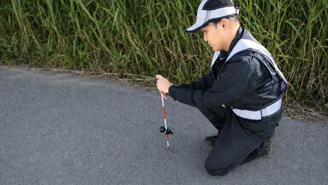 境界標付近の現地確認の様子